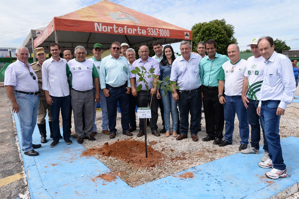 Plantio de uma muda de Ipê entre representantes da Faeg/Senar, prefeitura, Sindicato rural e autoridades