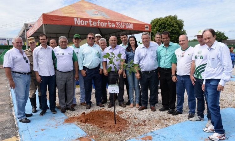 Plantio de uma muda de IpÃª entre representantes da Faeg/Senar, prefeitura, Sindicato rural e autoridades  